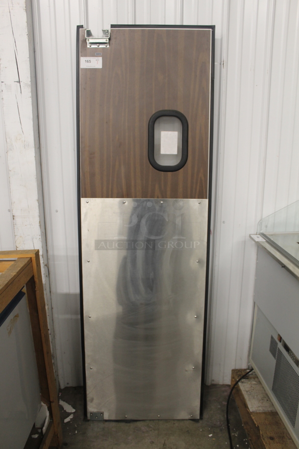 Stainless Steel and Wood Pattern Swinging Kitchen Door. - Image 1 of 5