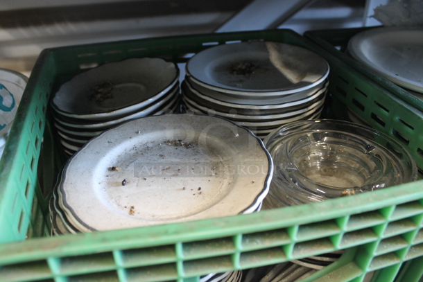 ALL ONE MONEY! Lot of Ceramic Plates in Crate, Forks and Bucket. - Image 2 of 5