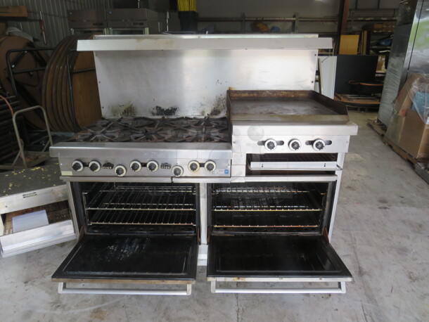 One Garland 6 Burner/24 Inch Griddle Natural Gas Range With 4 Racks, Over Shelf And Salamander. Model# H283. 60X33X59 - Image 5 of 6