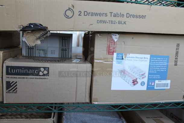 ALL ONE MONEY! Tier Lot of Various BRAND NEW SCRATCH AND DENT! Items Including Glass Drink Dispenser, 2 Drawers Table Dresser, Luminarc Glasses and Storage Bins - Image 6 of 6