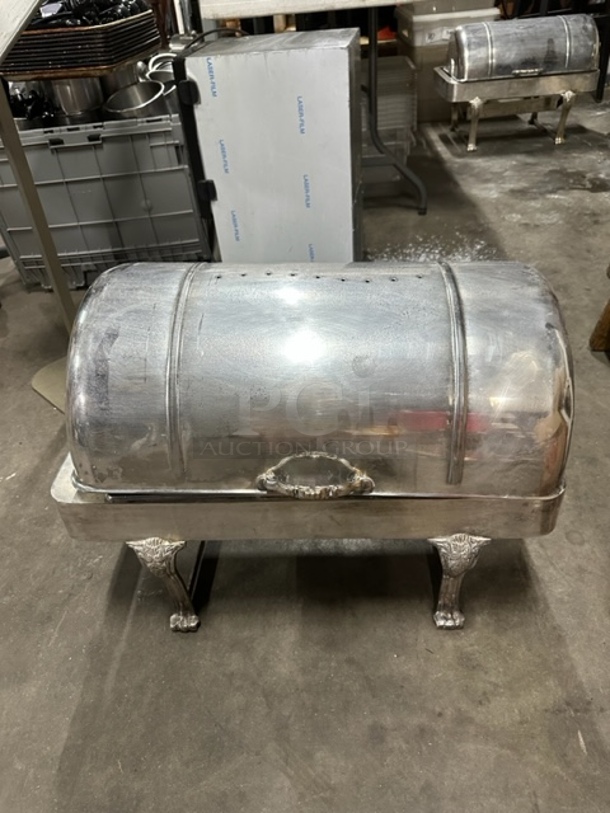 One BEAUTIFUL HEAVY Roll Top Silver Plated Full Size Chafer With Lions Head Legs. - Image 1 of 3