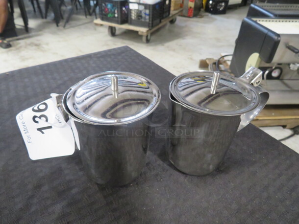 Stainless Steel Creamer. I lid Off. 2XBID