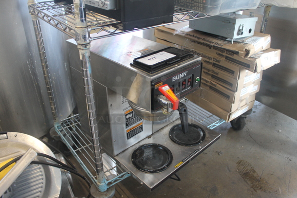 2012 Bunn CWTF15 Stainless Steel Commercial Countertop 3 Burner Coffee Machine w/ Hot Water Dispenser and Metal Brew Basket. 120 Volts, 1 Phase. - Image 3 of 7