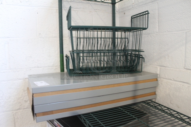 ALL ONE MONEY! Lot of Green Finish Storage Display and Metal Shelves - Image 2 of 3
