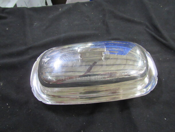 One Silver Butter Dish With Lid.
