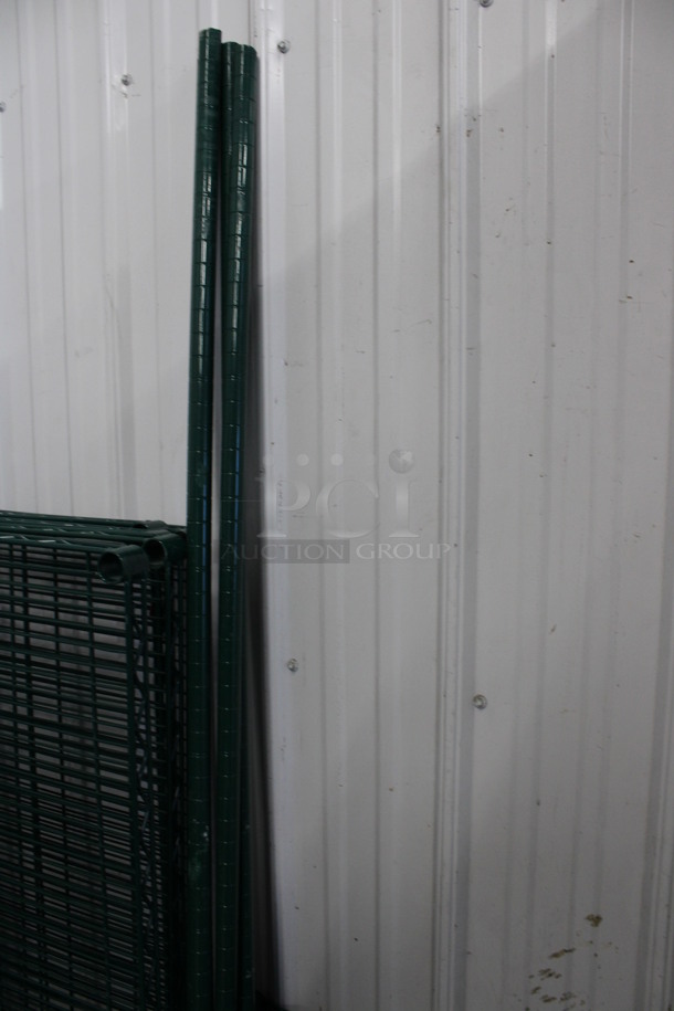 ALL ONE MONEY! Lot of 5 Green Finish Shelves and 4 Green Finish Poles! 24x24x1.5, 70" - Image 3 of 4