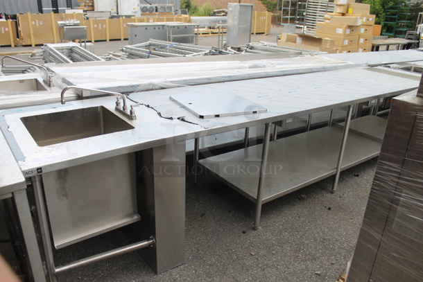 BRAND NEW! Stainless Steel Commercial Table w/ Sink Bay, Faucet, Handles and Under Shelf. Bay 19.5x20