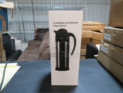 One NEW Supera Stainless/Black 33oz Cream Server. #CRSV-33. 