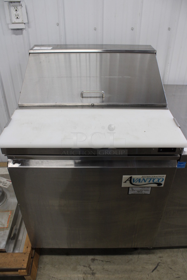 Avantco Model 178SCL1 Stainless Steel Commercial Sandwich Salad Prep Table Bain Marie Mega Top w/ Cutting Board on Commercial Casters. 115 Volts, 1 Phase. 28x30.5x42.5. Tested and Working!