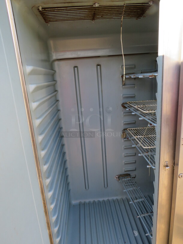 One Stainless Steel Delfield 2 Door Freezer On Casters. 50.5X30X79.5 - Image 2 of 3