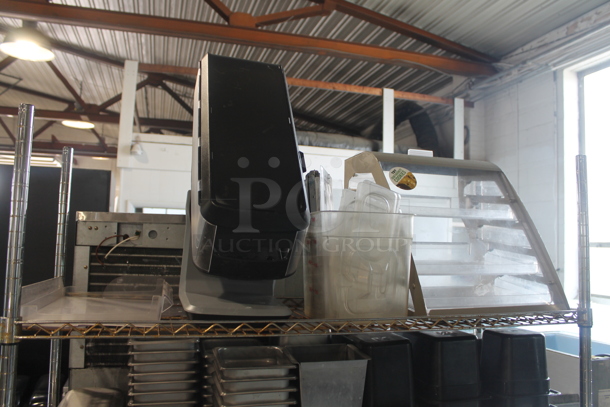 ALL ONE MONEY! Lot of 3 Tiers Worth of Various Items Including Poly Cookie Merchandiser, Drop In Bins and Printer. Does Not Include Shelving Unit.  - Image 2 of 11