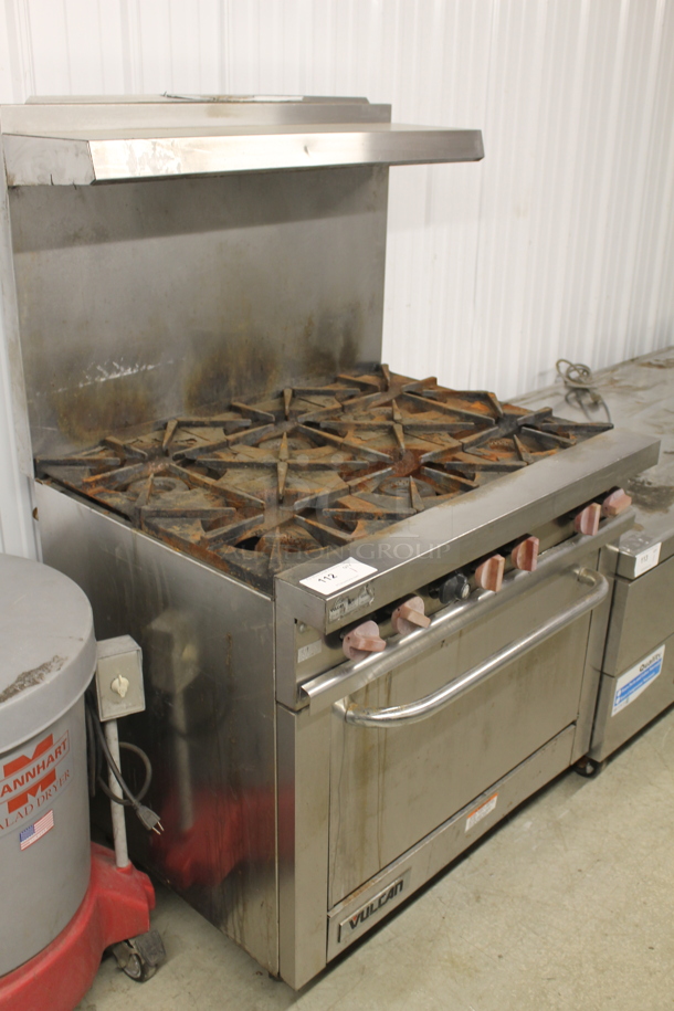 Vulcan Commercial Stainless Steel 6 Natural Gas Powered Burner Range With Standard Oven, Overshelf And Steel Racks.  - Image 2 of 6