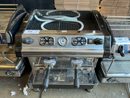 2021 TETIDE/TECNICA Stainless Steel Commercial Countertop 2 Group Espresso Machine w/ 2 Portafilters and Steam Wand. 230 Volts, 1 Phase. 