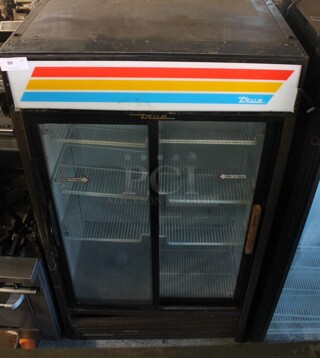 True GDM-37 Metal Commercial 2 Door Reach In Cooler Merchandiser w/ Poly Coated Racks. 115 Volts, 1 Phase. Tested and Working!