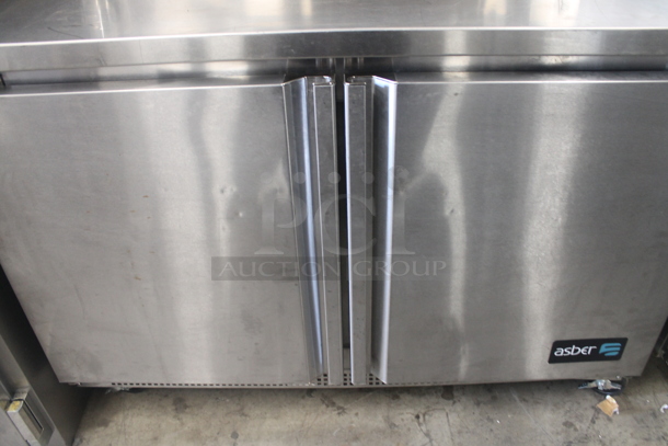 2020 Asber AUTF 48 Stainless Steel Commercial 2 Door Undercounter Cooler on Commercial Casters. 115 Volts, 1 Phase. Tested and Powers On But Does Not Get Cold - Image 4 of 7