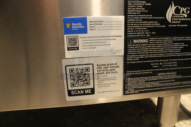 BRAND NEW SCRATCH AND DENT! 2023 Cooking Performance Group CPG 351GTCPG48NL Stainless Steel Commercial Countertop Natural Gas Powered Flat Top Griddle. 120,000 BTU. - Image 5 of 5