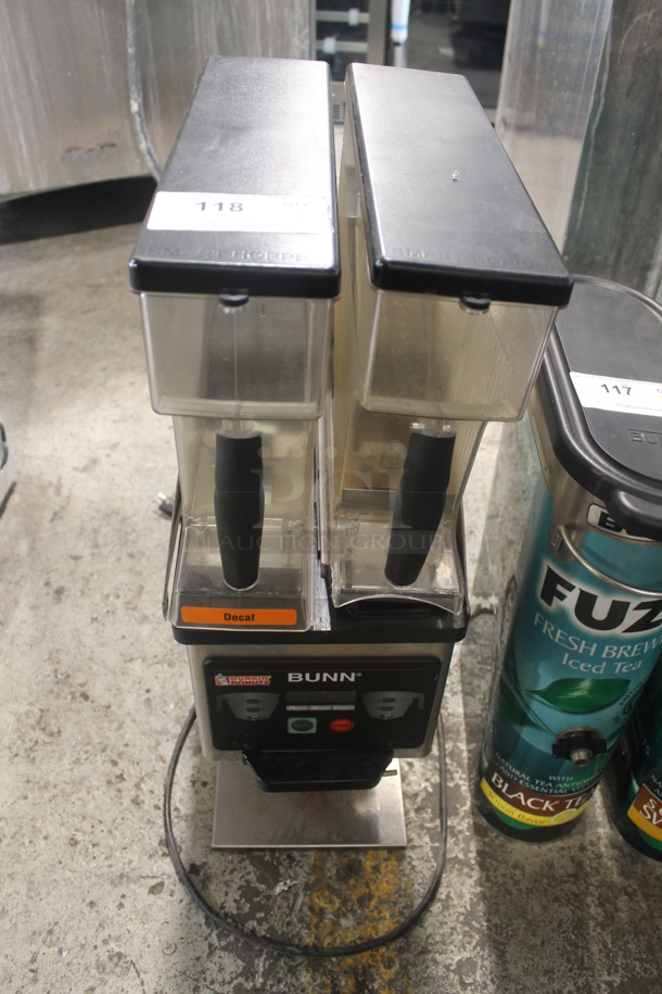 2014 Bunn Commercial Stainless Steel Electric Countertop Dual Hopper Coffee Grinder and Storage System. 120V, 1 Phase. Tested and Powers On