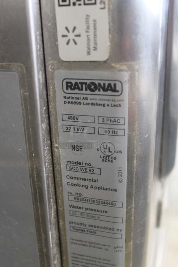 2013 Rational SCC WE 62 / SCC WE 102 Self Cooking Center Commercial Stainless Steel Electric Double Deck Combi Oven With Steel Pan Racks On Commercial Casters. 480V, 3 Phase. 2 Times Your Bid!  - Image 6 of 9