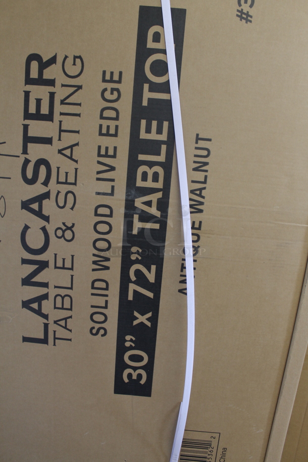 BRAND NEW SCRATCH AND DENT! Lancaster Table & Seating 3493072ANTWA 30" x 72" Solid Wood Live Edge Table Top with Antique Walnut Finish - Image 3 of 6