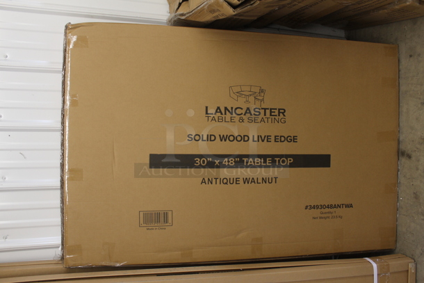 2 BRAND NEW SCRATCH AND DENT! Lancaster Table & Seating 3493048ANTWA 30" x 48" Solid Wood Live Edge Table Top with Antique Walnut Finish. 2 Times Your Bid! - Image 2 of 5