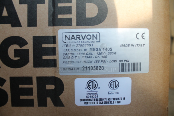 BRAND NEW IN BOX! Narvon MEGA 140S 378D10G1 Stainless Steel Commercial Single 10 Gallon Bowl Refrigerated Beverage Dispenser. 120 Volts, 1 Phase. Tested and Working! - Image 3 of 3
