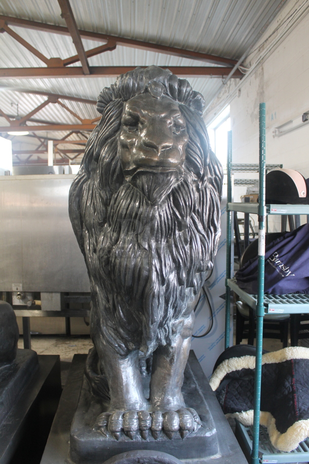 2 MAGNIFICENT Bronze Lion Statues w/ Cast Iron Glyphs Signed by A. Barye 1832. Listing Includes a Picture w/ a 5'8" Tall Human For Size Reference. 2 Times Your Bid! - Image 6 of 12