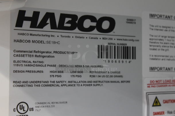2019 Habco SE18HC Metal Commercial Single Door Reach In Cooler Merchandiser w/ Poly Coated Racks. 115 Volts, 1 Phase. Tested and Working! - Image 4 of 4