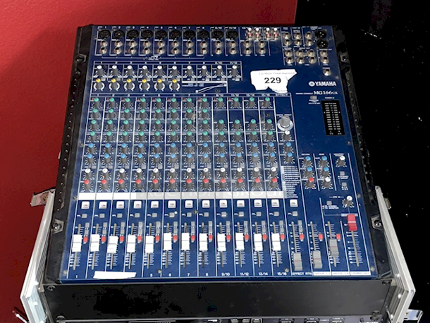 SWEET! Yamaha MG166CX 16–Channel Mixing Console with ten mic (XLR hybrid) and 16 Line Inputs (8 mono + 4 stereo), two GROUP Buses + one Stereo Bus, and four AUX sends. Includes Manual 