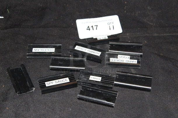 STAY ORGANIZED! Lot of 11 Focus FSHELF3B 3" Plastic Shelf Labels, Black. 1-1/4" Opening For Loading Labels. 
 - Image 2 of 2