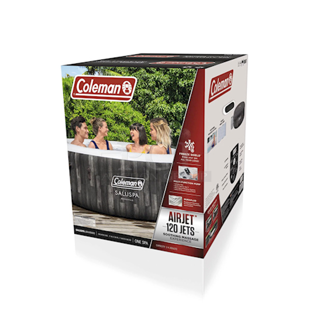 WHAT A STEAL!! Coleman 71" x 26" Saluspa Bahamas AirJet Spa Outdoor Inflatable Hot Tub. Contents: 1 spa, 1 cover, 1 pump, 1 ChemConnect dispenser, 1 filter cartridge (VI), 1 repair patch.  - Image 1 of 4