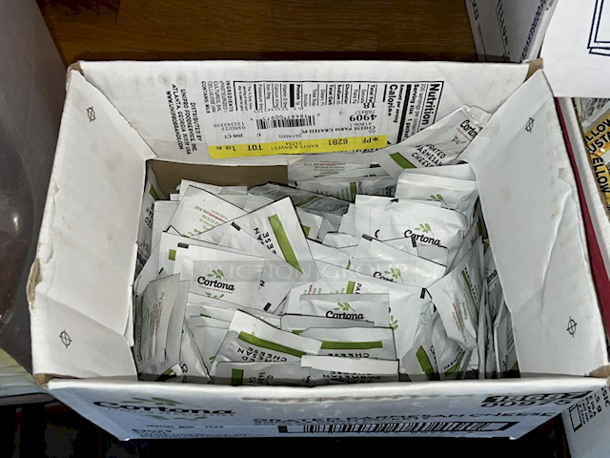 ALL FOR ONE! Boxes of: Grated Parmesan Cheese 3.5 Gram Packets, Ken's Thousand Island Dressing Packets, House Recipe Yellow Mustard Packets, URM Food Service Sugar Packets (2.8grams), Smuckers Jam Packs, Salt & Pepper Shakers and Yellow Mustard Bottles.  - Image 3 of 7