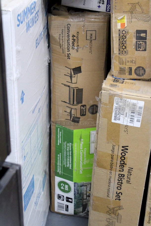 OUTSTANDING!! Mainstays Kingston Ridge 4-Piece Outdoor Conversation Set Patio Furniture with Grey Sling, Black Metal - Image 2 of 9