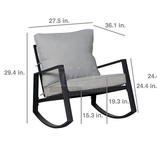 AWESOME! Mainstay Asher Springs 2-Piece Outdoor Rocker Set- Black Frame & Gray Cushions - Image 7 of 9