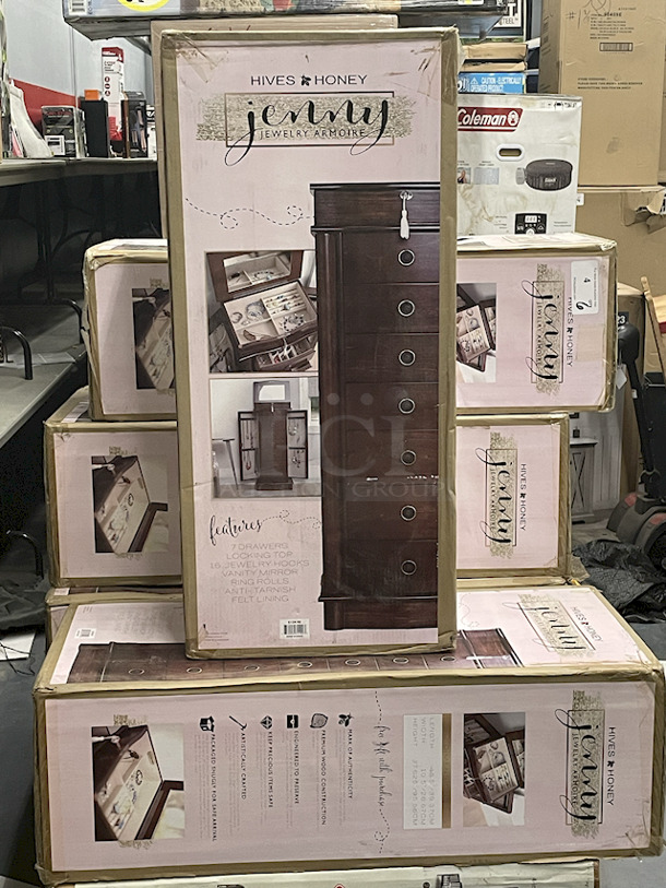 ALL-FOR-ONE!! Lot of 6 Hives & Honey Jenny Jewelry Armoires 10-1/2” Depth x 15-1/2” Width 37.625 Height  - Image 2 of 2