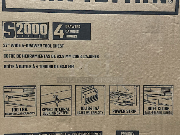 SEALED IN THE BOX!! Crafstman CMST98222RB S2000 Series 37 Inch 4 Drawer Tool Chest W/ 10 Year Limited Warranty – 100lbs Drawer Load Capacity, Keyed Internal Locking System, Power Strip With USB Input, Soft Close Ball-Bearing Slides, 10,1843  Volume Capacity. Includes: 2 Keys and 1 Top Mat. 37” W x 16” D x 24-1/2” H - Image 3 of 5