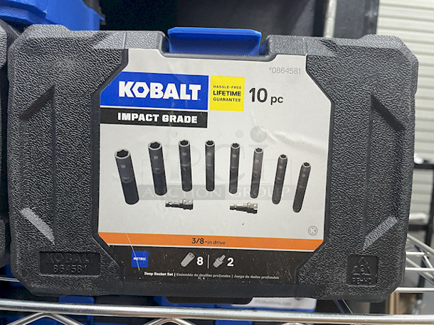 NEW/NEVER USED!! [Lot of 6] Kobalt 10-Piece Standard (SAE) 3/8-in Drive Set 6-Point Impact Deep Socket Set In Hard Case. Contains: 8 Sockets and (2) 3/8” x 1/4” Drill Adapters. 6x Your Bid.  - Image 1 of 2