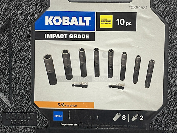 MASSIVE!! [36-ITEMS] NEW/NEVER USED!! Kobalt 80827 10-Piece Standard (SAE) 3/8-in Drive Set 6-Point Impact Deep Socket Set In Hard Case. Contains: 8 Sockets and (2) 3/8” x 1/4” Drill Adapters. 36x Your Bid.  - Image 2 of 2