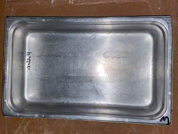 EVERYTHING ON THE SHELVES! Includes 8 Perforated Full Size Pans (2” Deep”), 46 Stainless Steel Milkshake Cups, 3 Full Size Pans (4” Deep), (3) 6” Deep 1/3 Pans, ¼ Pan, 4” Deep Full size Pans, (79)  Aladin Temp-Rite Induction Heated Dishes With (39) Covers and (25) Bowls,  San Jamar SAF-T-ICE Tote.  - Image 9 of 12