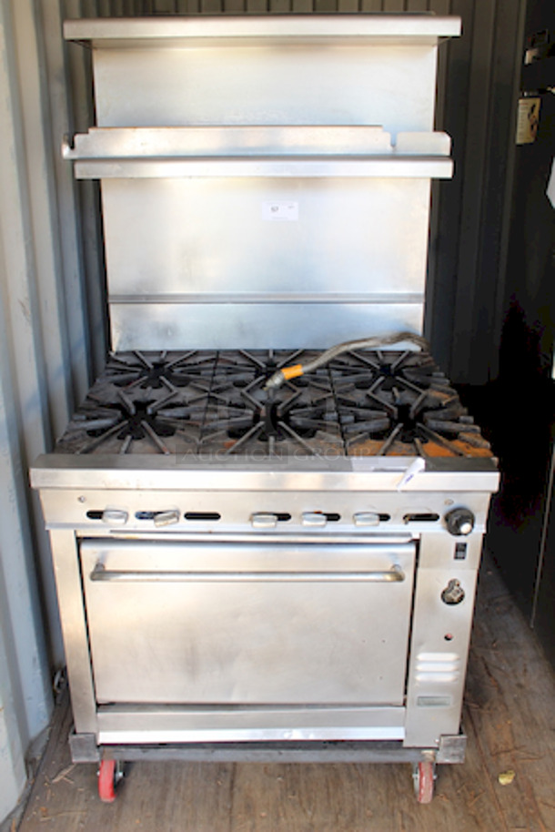 AWESOME! Montague Vectaire Convection Combination (2) Burner Griddle Top With (4) Burner Range and Convection Oven Base On Commercial Casters 35x36-1/2x60.  - Image 1 of 6
