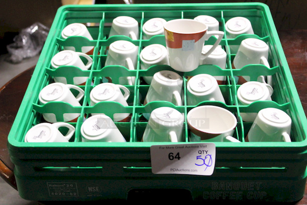 HUGE LOT! 50 Coffee Cups White With Copper Pattern With Glass Racks. 50x Your Bid. 