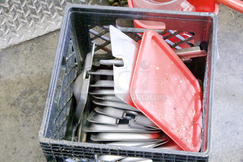 Crate of 15+ Food Pan Lids, Slotted and Solid. 15x Your Bid