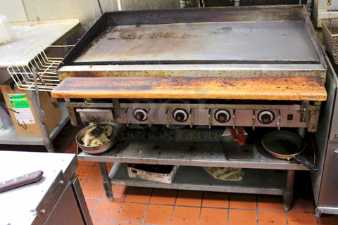 48" Snap Action Thermostatic Griddle, Natrual Gas, 120V. Plus Equipment Stand. In Working Order Until Restaurant Closed Due To Pandemic. 