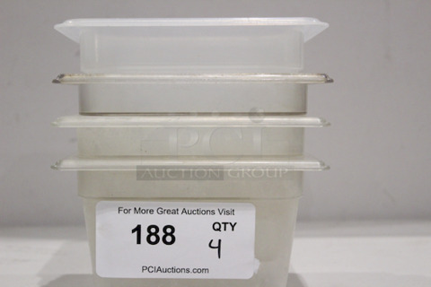 Cambro EN 63-1 Camware 1/6 Pans, 4” Deep
63⁄8" x 615⁄16"x4”
4x Your Bid
