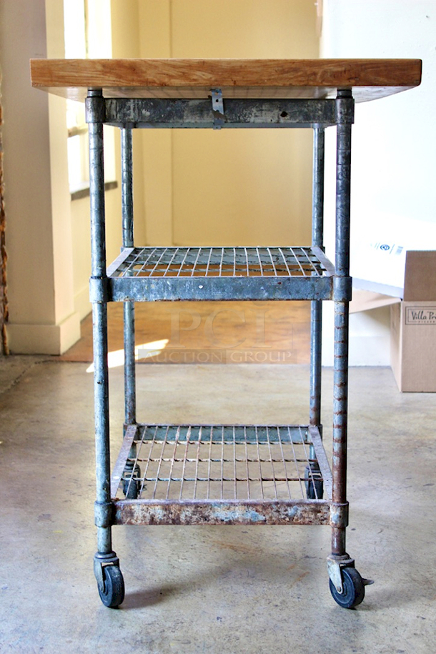 BEAUTIFUL! Butcher Block Prep Table With (2) Under-Shelves On Commercial Casters. 31x24-1/2x38 - Image 5 of 7