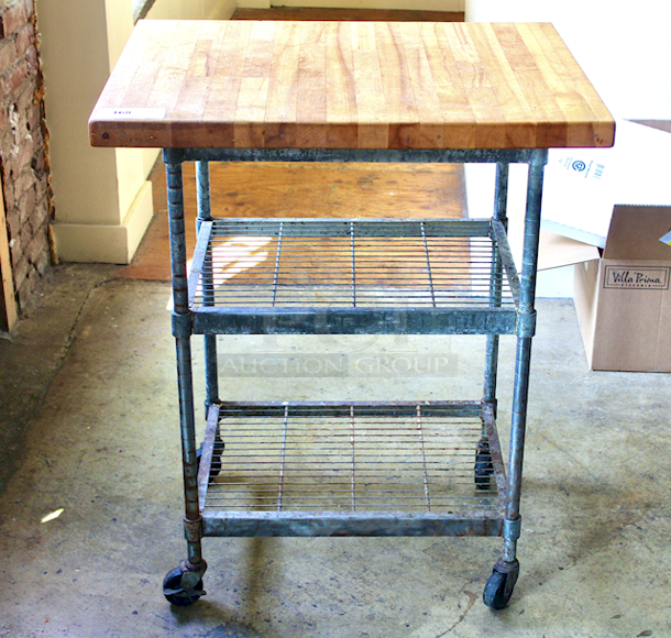 BEAUTIFUL! Butcher Block Prep Table With (2) Under-Shelves On Commercial Casters. 31x24-1/2x38 - Image 7 of 7