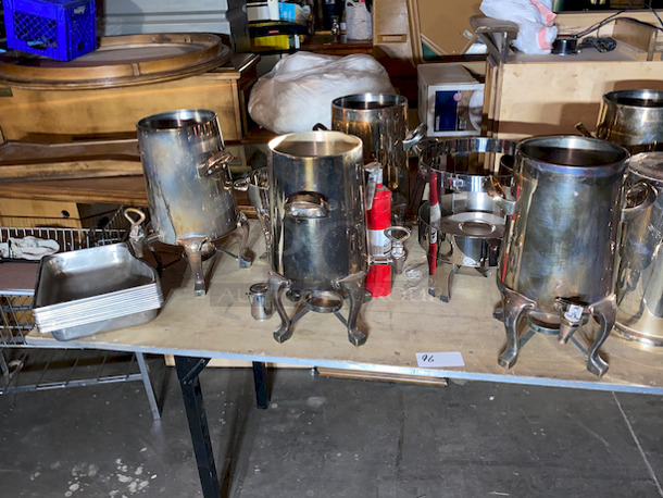 VERY NICE!! Table of Full of Buffet/Catering Polished Stainless Steel Drink Dispensers, Coffee Urns, 1/3 Pans. 

15x Your Bid

 - Image 3 of 5