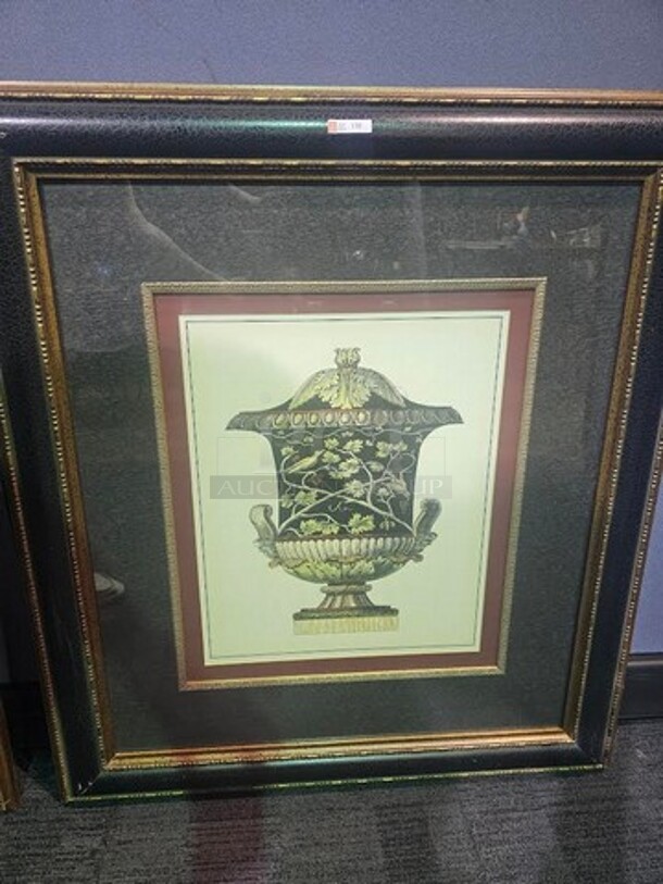 Clementino Urn I and Clementino Urn II artworks by Da Carlo Antonini- both matted and framed. Frames show some visible marks but could be touched up. Each frame is 33" W and 36" L. Gorgeous set of artwork. BIDX2 - Image 2 of 3