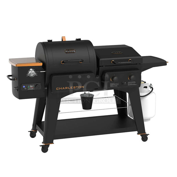 BRAND NEW SCRATCH AND DENT! Pit Boss PB1020NX Charleston Metal Outdoor Grill on Commercial Casters.