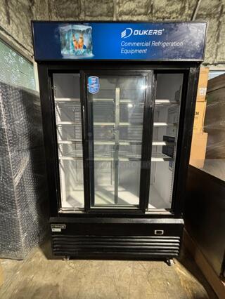 Dukers DSM-40SR Commercial Glass Sliding 2-Door Merchandiser Refrigerator in Black 