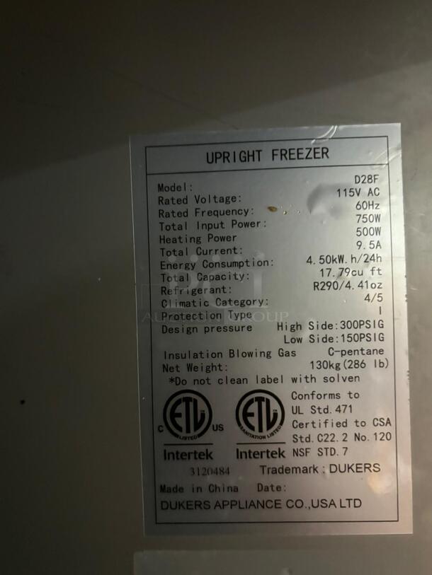 Dukers D28F One-Section Reach-In Freezer - 110v/60/1-PH - 110 Volts
 - Image 3 of 7